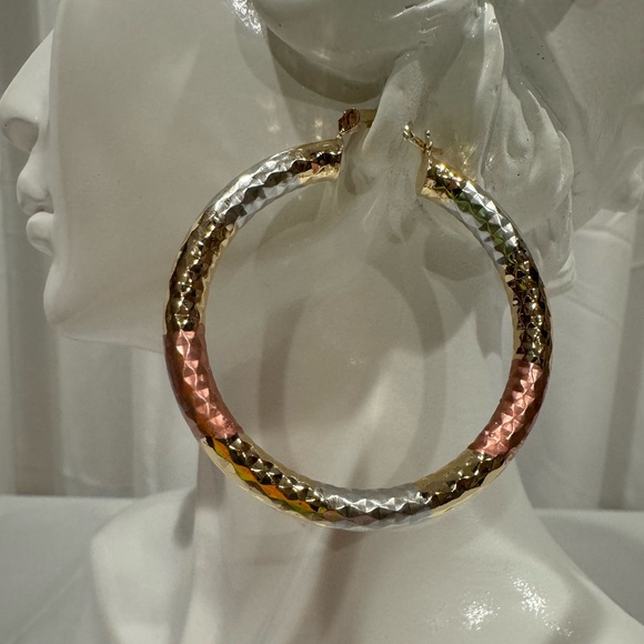 14K gold plated diamond cut statement hoop earrings - Picture 2 of 3